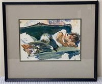 Water Color Painting of Man Sleeping by H. Steele