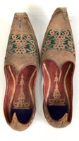 Antique Moroccan Embroidered Babouche Shoes Green