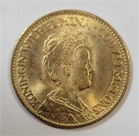 1913 Nederlanden 10 Gulden Gold Coin