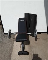 WORK OUT BENCH WITH 150LB WEIGHT BAR & 2 WORK OUT