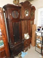 (3) Antique Oak carved Grandfather clocks