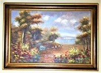 Signed Flower Field Oil on Canvas
