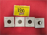 (4) INDIAN HEAD PENNIES, 1872, 1881, 1885, 1889