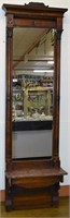 Walnut pier mirror with marble T-93" W-27" D-9"