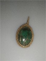 10 or 14k Gold Wrapped Natural Green Chalcedony