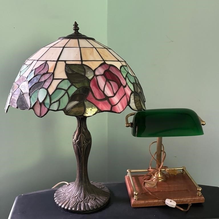Pair of Lamps, Tiffany Style and Office Desk