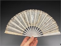 Old Painted Lace Folding Hand Fan