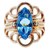 1.3 Carat Blue Topaz & Diamond Filigree Ring 10k