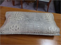 Ivory crocodile embossed leather pillow