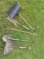 Shovels and rake