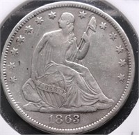 1863 S VF DETAILS HALF DOLLAR