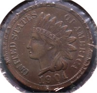 1901 INDIAN HEAD CENT CH BU ERROR BROAD SRUCK