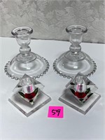 Vtg Candlewick Imperial Glass&Lucite CandleHolders