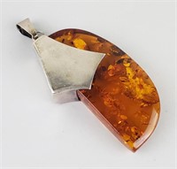 Silver Tone Large Amber Pendant.