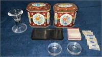 Lot of Glass, Cultured Pearls, And 2 Tins