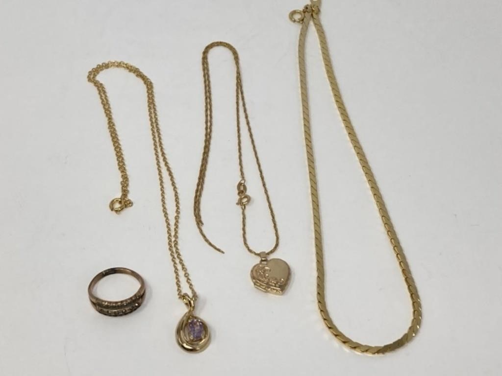 10K Chain and Gold Colored Ring and Necklaces