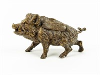 Brass Wild Boar Match Safe / Matchstick Holder