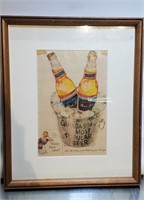 VINTAGE 'BLACK LABEL' FRAMED AD, 14" X 17.25"