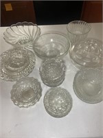 Cut glass bowls, plates, trinket dishes
