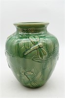 Green Dragonfly Majolica Style Planter