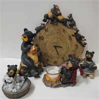4 Piece Bear Collection Figurines & Bear Clock