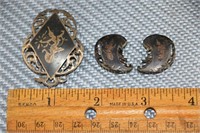 Vintage Sterling Broach and Earring Set