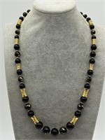 Vintage LCI Black & Gold Tone Splatter Necklace