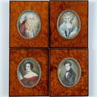 FOUR HAND-PAINTED MINIATURE  PORTRAITS