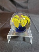 Glass Paper Weight with Yellow Flower