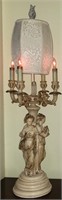 Painted Cast Metal Maidens Candelabra Lamp