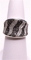 Sterling silver black/white diamond ring