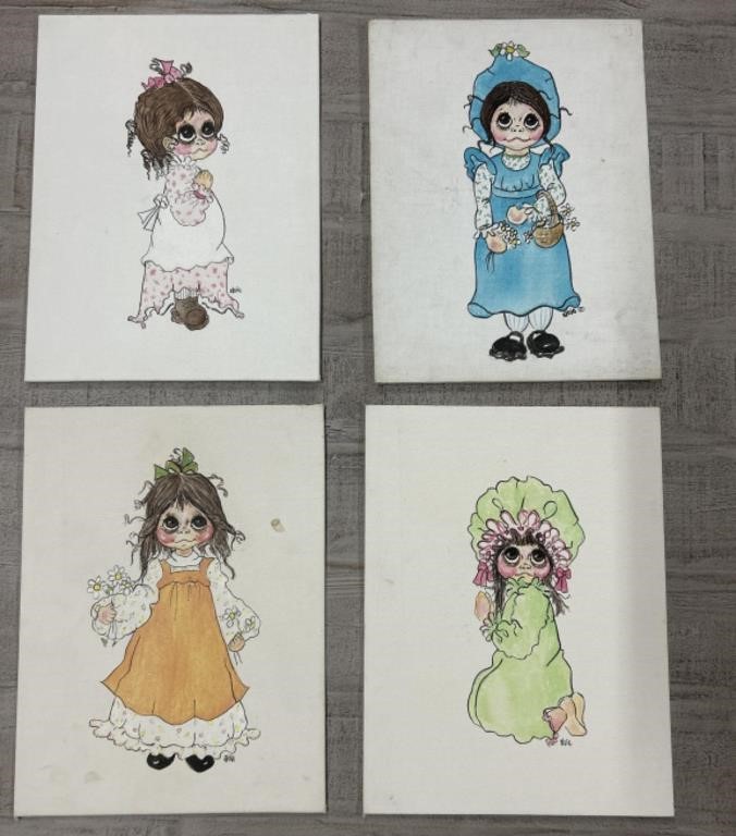 Girl Drawings on Canvas by Elsie, 4 pieces