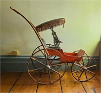 Antique Red Wooden Stroller