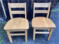 Pair heavy Oak children’s chairs -seats 14’’W x