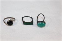 3 Stelring Silver rings- Aventurine, Onyx, Malach