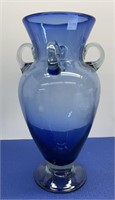 Large Blue Hand Blown Vase 15” h