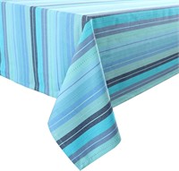 $22  Urban Villa Tablecloth 52 x 70 Aqua Stripes