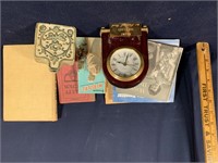 Various books and Muscatine clock award w/ damage