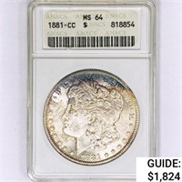1881-CC Morgan Silver Dollar ANACS MS64