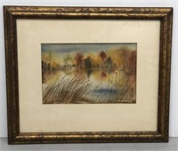 Framed Water Color, Artist Unknown, Measures 20in