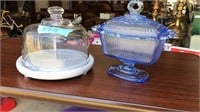 MARBLE & GLASS CHEESE TRAY & CANDY DISH