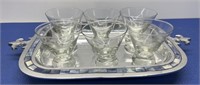 Cocktail Glasses on An Engraved Tray  6 Glasses