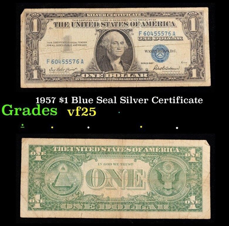 1957 $1 Blue Seal Silver Certificate Grades vf+