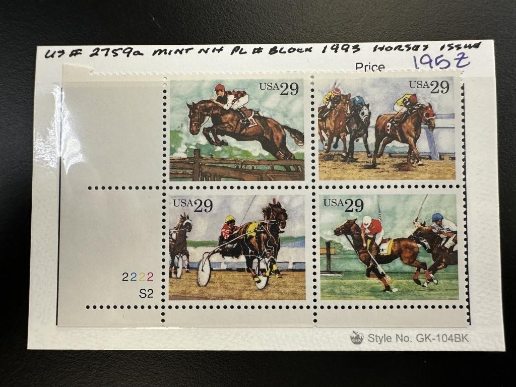2759A STAMP BLOCK NH W PL# 1993 HORSE ISSUE