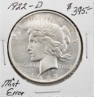1922-D Silver Peace Dollar Coin MINT ERROR