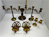Lot of Brass Candle Holders & Sconces