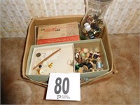 Box of buttons & sewing supplies