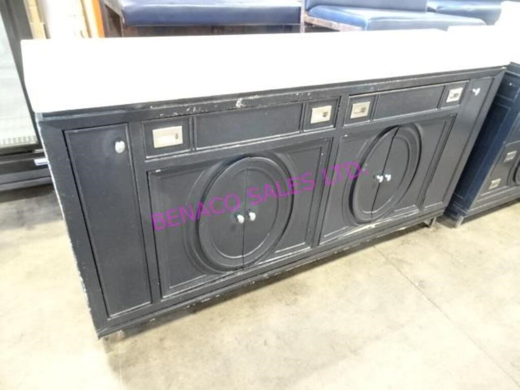 1X, 78"X18" MARBLE TOP BLUE WOOD CABINETS