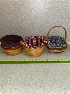 3 Longaberger baskets with liners and inserts