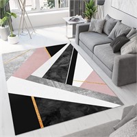 Grey White Pink Black Marble Area Rug  5' x 7'